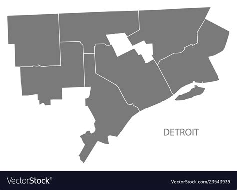 Detroit Michigan City Map With Districts Grey Vector Image
