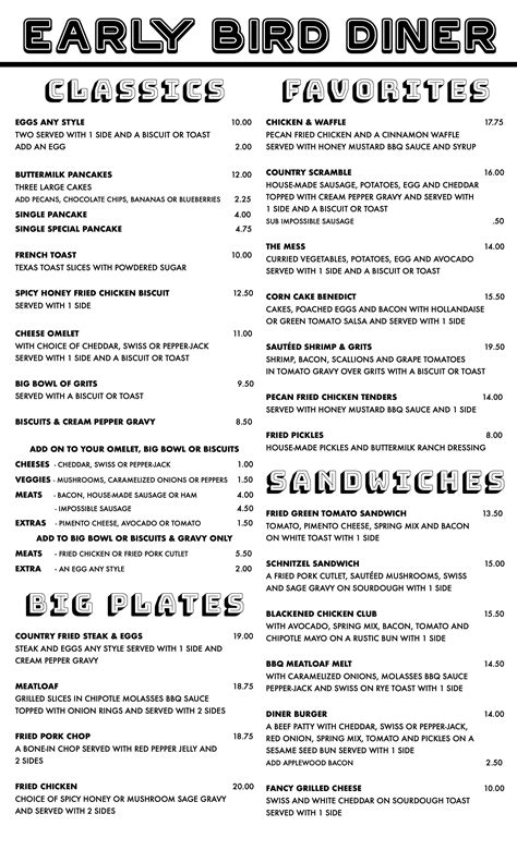 DAILY MENU – Early Bird Diner