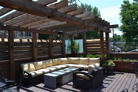 Contemporary Outdoor Space With Reclaimed Timber Pergola Traditional