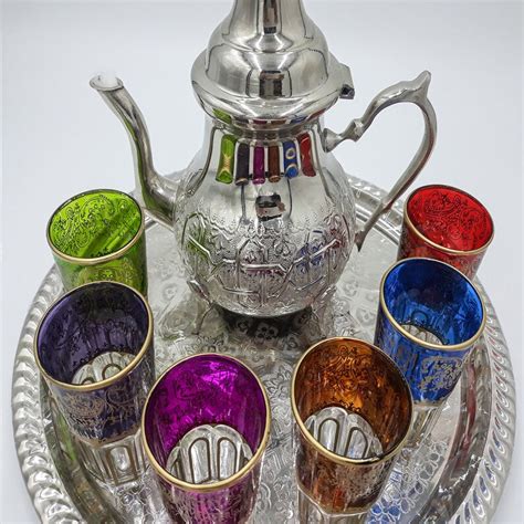 Set Of Vintage Moroccan Tea Glasses Authentic Teapot Etsy