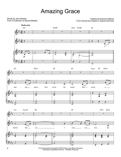 Amazing Grace Sheet Music Traditional American Melody Vocal Duet