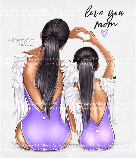 Instant Download I Love You Mom Digital Illustration Mother And Daughter Love Planner Momlife