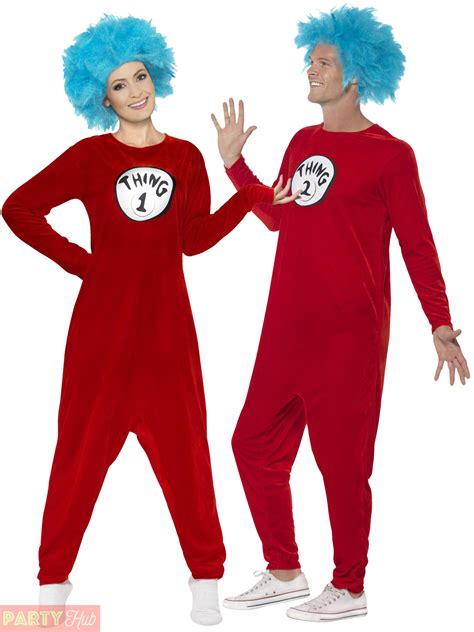 Adult Thing 1 or Thing 2 Costume Mens Ladies Dr Seuss Fancy Dress ...