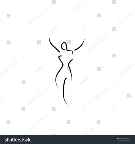 Vektor Stok Nude Woman Vector Line Illustration Tanpa Royalti