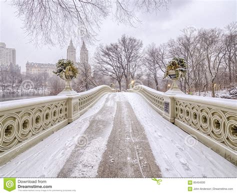 Central Park Del Ponte Dellarco Durante La Tempesta Della Neve