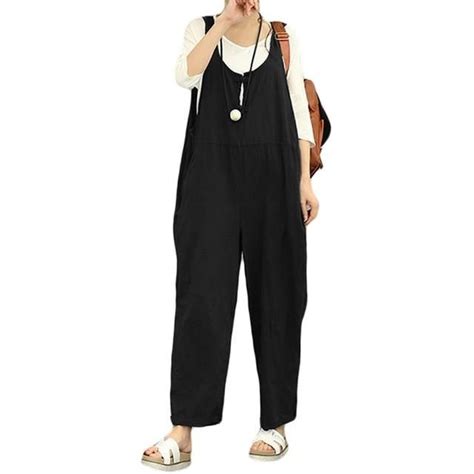 Women Sleeveless Pockets Dungarees Overall Baggy Jumpsuits Overalls