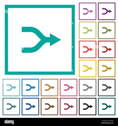 Merge Arrows Flat Color Icons With Quadrant Frames On White Background