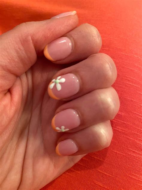 Orange French Tips Nails Manicure With Flowers Design Vibrant Guide
