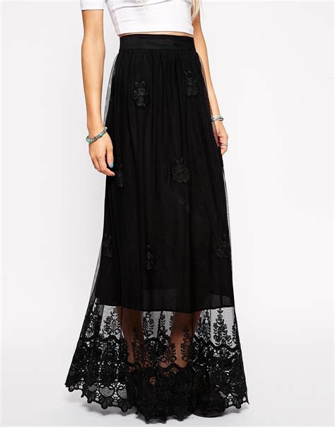Lyst Asos Embroidered Maxi Skirt In Lace In Black
