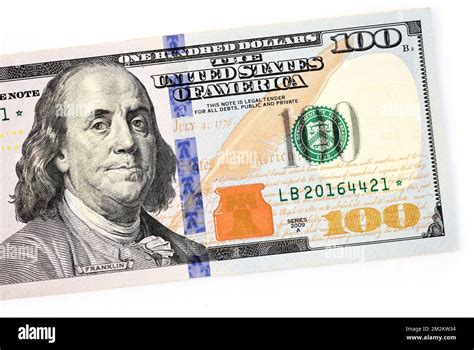 Us 100 Dollar Bill Featuring President Benjamin Franklin Stock Photo