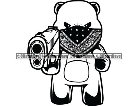 Gangster Teddy Bear Bandanna Face Mask Gun Svg Design Scar Etsy