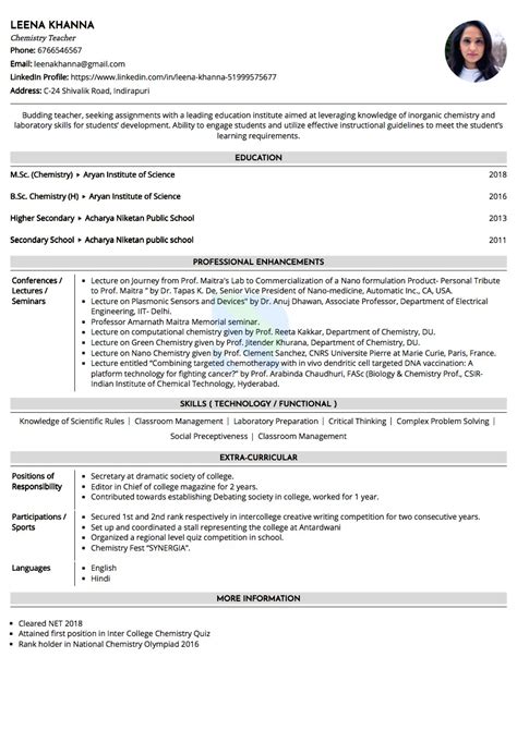 Sample Resume Of Chemistry Teacher With Template Writing Guide Resumod Co