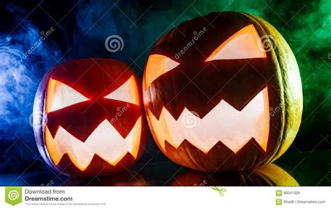 Glowing Pumpkins For Halloween Stock Image Image Of Spooky Tree