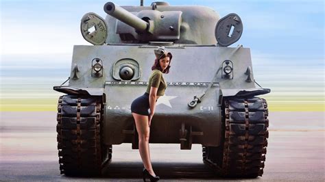 Pinup Models Women M4 Sherman 1080p World War Ii Hd Wallpaper