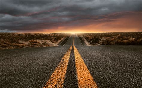 Download Wallpapers American Highway Desert Asphalt Road Sunset