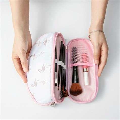 Fashion Women S Cosmetic Bag Flamingo Pattern Beautician Makeup Pencil Case Travel Two Layer