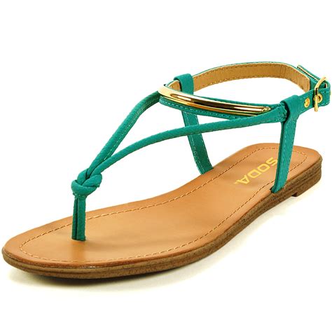 Womens T Strap Sandals Slingback Thongs Gold Strap Flip Flops Bohemian Flats New Ebay