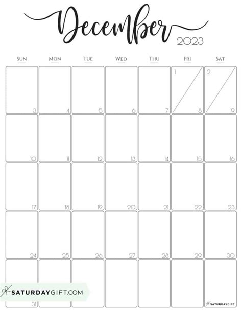 Aesthetic Printable Vertical Calendar 2023 By Saturday T