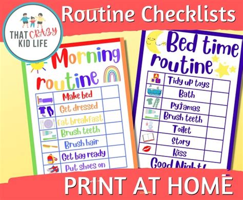 Kids Morning Bedtime Checklist Printable Chore Chart Kid Etsy