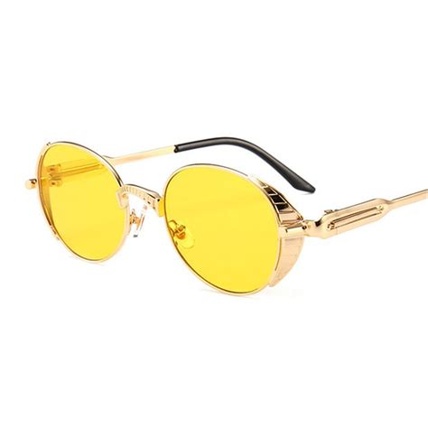 Vintage Round Sunglasses Women Men Retro Red Sun Glasses Uv400 Small Gold Metal Shades Punk