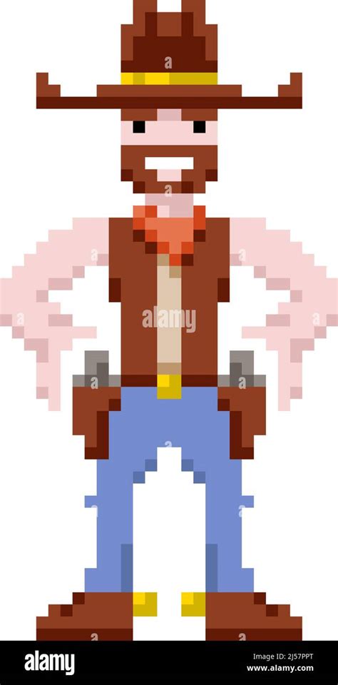 Pixel Art Cowboy Holding A Gun Vector Illustration Stock Vector Image
