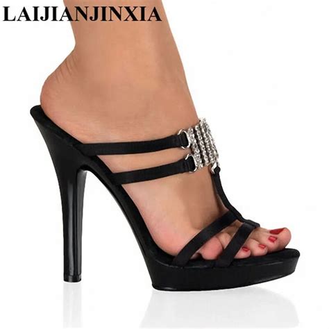 Laijianjinxia New 13cm High Heels Slippers Plump Crystal Shoes Sexy Pole Dancing Shoes Platform