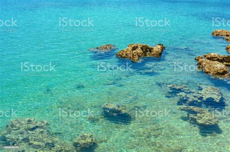 Clear Blue Green Sea Water With Rocks Beautiful Nature Background Stock