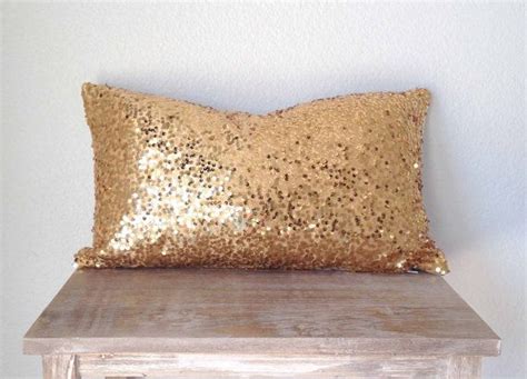 Holiday Sale Gold Sequin Lumbar Pillow Cover 12 X 20 Taffeta