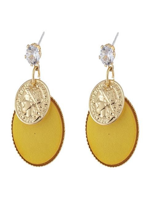 Get Gold Coin Charm Engraved Oval Drop Earrings At ₹ 299 Lbb Shop