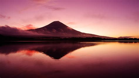 Landscape Sunset Lake Bird Mountain The Volcano Japan Swan