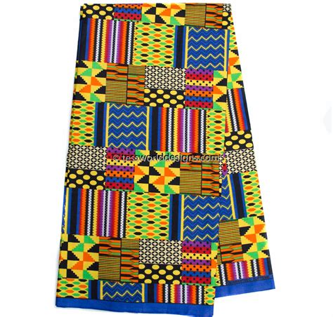 Kf Patchwork Kente Fabric Ami Blue Yards African Pattern