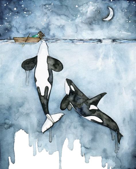Orca Aquarellmalerei Xlarge Größen 16 X 20 Und Höher Poseidons