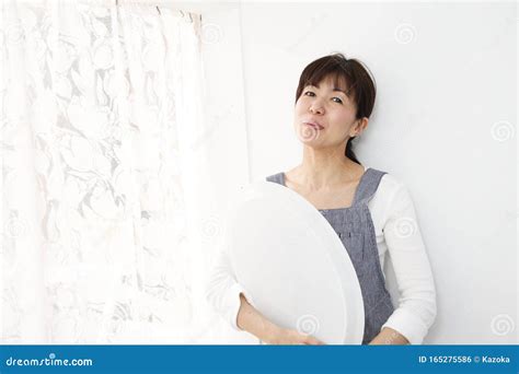 Cheerful Middle Japanese Woman Housewife In 40s Stock Photo Image Of