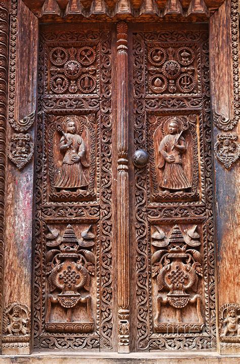 Carved Wooden Door At Bhaktapur In Nepal Photograph By Robert Preston