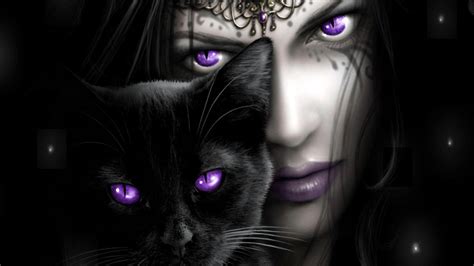 Medieval Witch And Black Cat Wallpaper