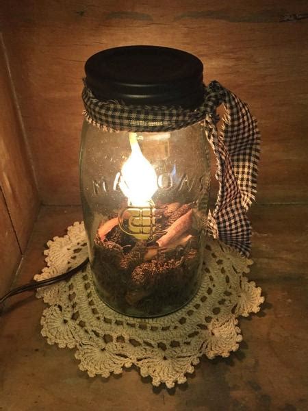 Quart Mason Jar Candle Lamp Primitive Star Quilt Shop