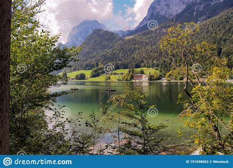Beautiful Mountain Scenery At Lake Hintersee Bavarian Alps Stock Photo