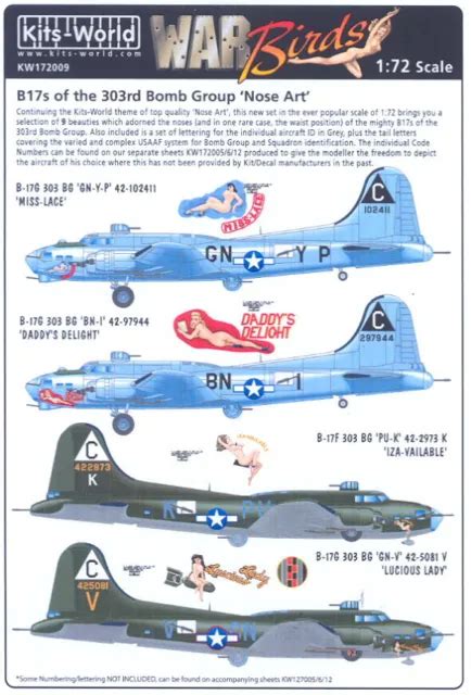 Kits World Decals 172 Boeing B 17 Nose Art 303rd Bomb Group 1299