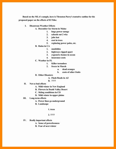 Mla Format Outline Template Template For Free