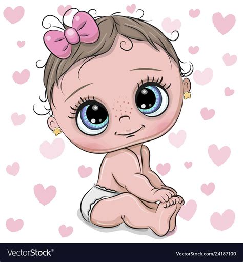 Cartoon Baby Girl On A Hearts Background Vector Image 2023