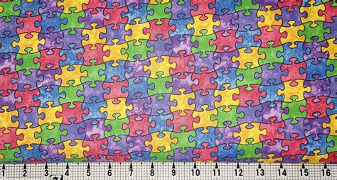 Fabric Traditions Autism Awarenesspuzzle Fabric By The Yardpiece Etsy