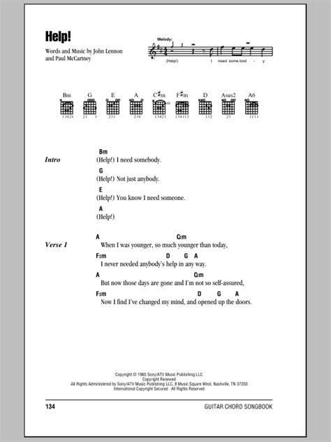 Help Sheet Music The Beatles Guitar Chordslyrics