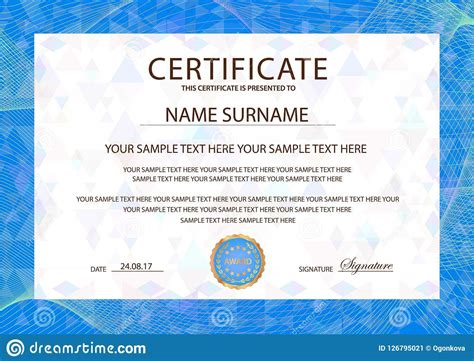 Certificate Vector Template Formal Secured Blue Border With Officer