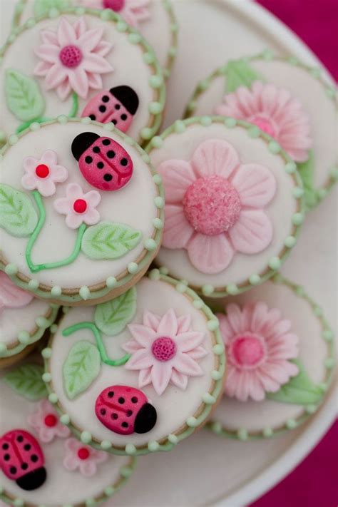 Pink Ladybug Daisy Cookies Pretty Cookies Fancy Cookies Iced Cookies