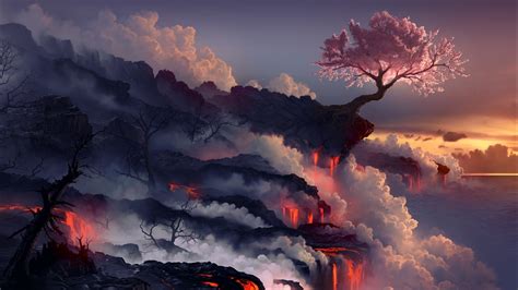 Lava With Cherry Tree Wallpaper Hd Nature 4k Wallpapers Images