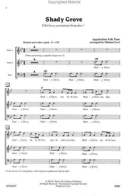 Shady Grove By Michael Levi Sheet Music For Ttb Choir Buy Print