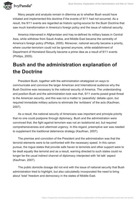 bush doctrine explanation of the administration and war on terror 1836 words essay example