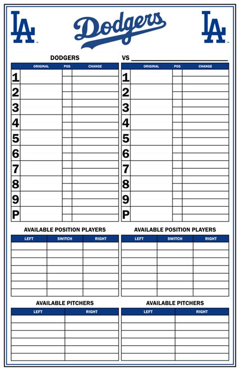 Baseball Lineup Template Free Fielding Card Pdf Printable
