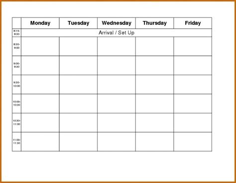 Template For Monday To Friday Calendar Template Printable