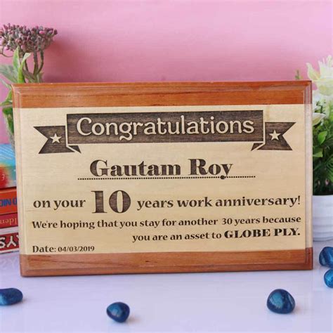 Work Anniversary Wooden Trophy Award Plaque Ts For Employees